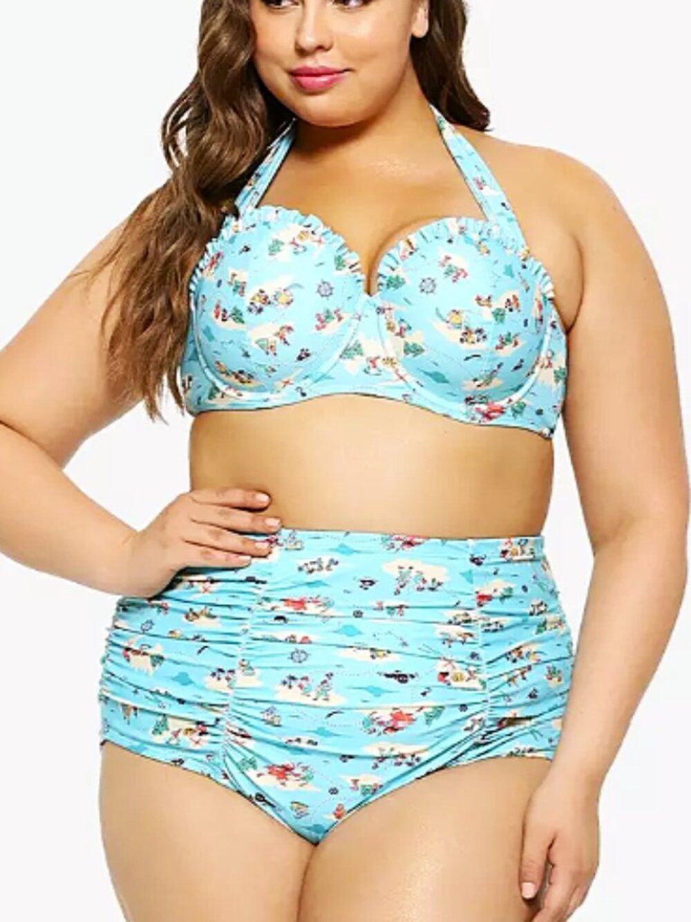 Hot Topic 2X Bikini Disney Peter Pan Never Land Map Halter High-Waisted Bottoms